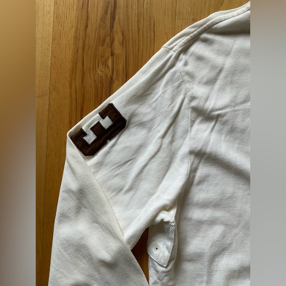 Ralph Lauren Creme Long Sleeve Polo with Brown Accents, Size XL - Picture 4 of 7
